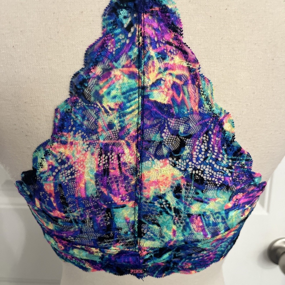 Victoria's Secret PINK The Date Front Close Light Push-Up Bra 32D Neon Print 030 - Picture 6 of 7